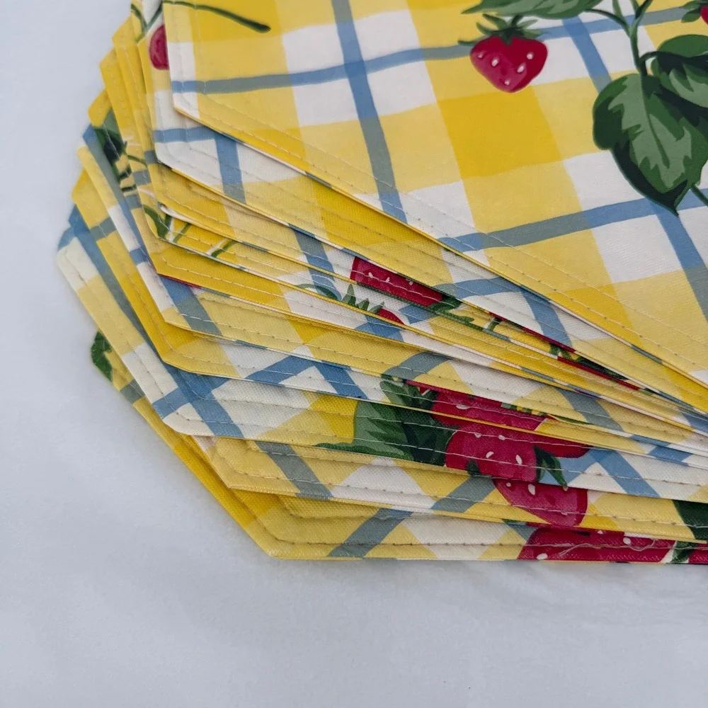 Vinyl Placemats‎ Yellow Gingham Strawberry Print Set of 10 Cottage Core Boho